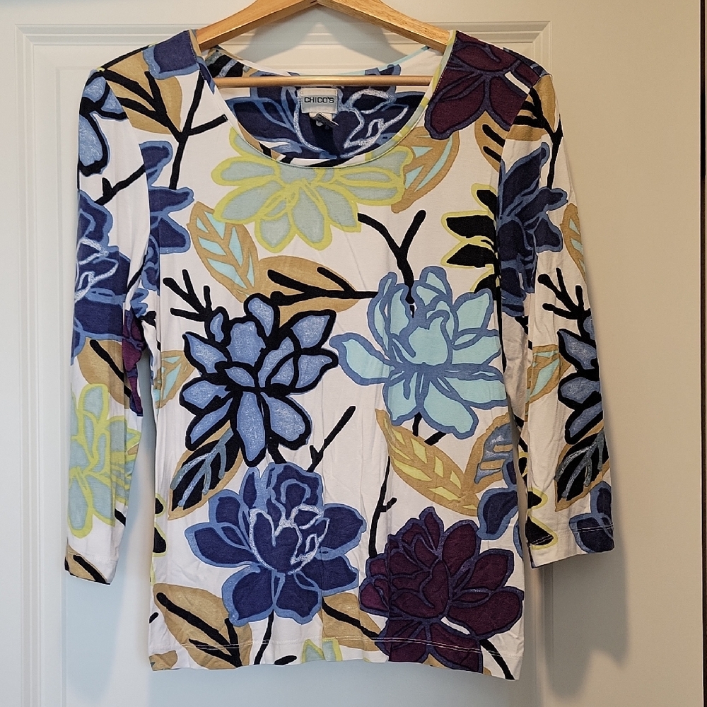 Chico's Multicolor Floral Blouse - Blue, Purple, Yellow